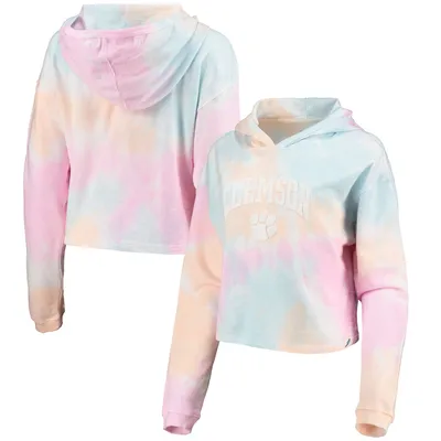 Clemson Tigers League Collegiate Wear Women's Tie-Dye Cropped Pullover Hoodie - Pink/White