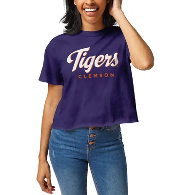 Clemson Tigers League Collegiate Wear Women's Clothesline Cropped T-Shirt - Purple