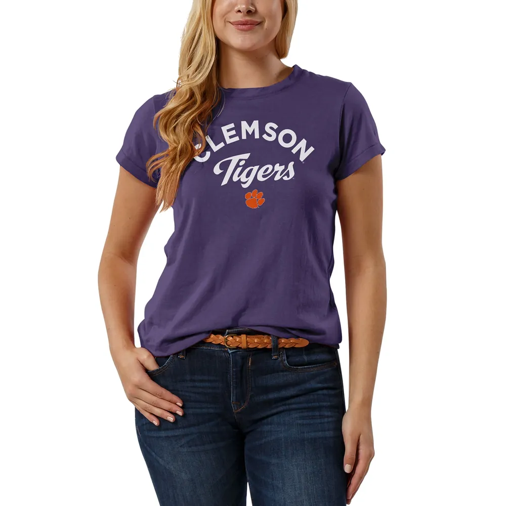 Women's League Collegiate Wear Purple Clemson Tigers Clothesline Cropped T-Shirt Size: Small