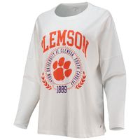 Women's League Collegiate Wear White Clemson Tigers Clothesline Oversized Long Sleeve T-Shirt