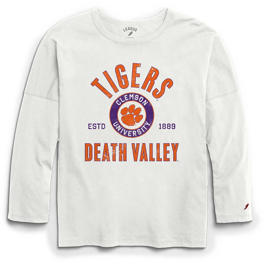 T-shirt à manches longues surdimensionné blanc Clemson Tigers Clothesline de la Ligue collégiale pour femmes