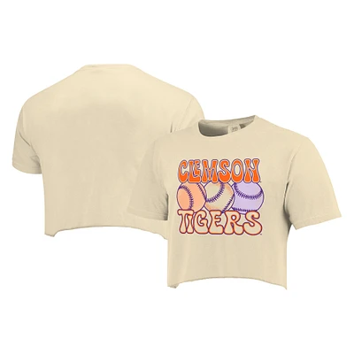 Women's Natural Clemson Tigers Comfort Colors Baseball Cropped T-Shirt