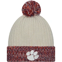 Women's New Era Cream Clemson Tigers Fresh Cuffed Knit Hat with Pom