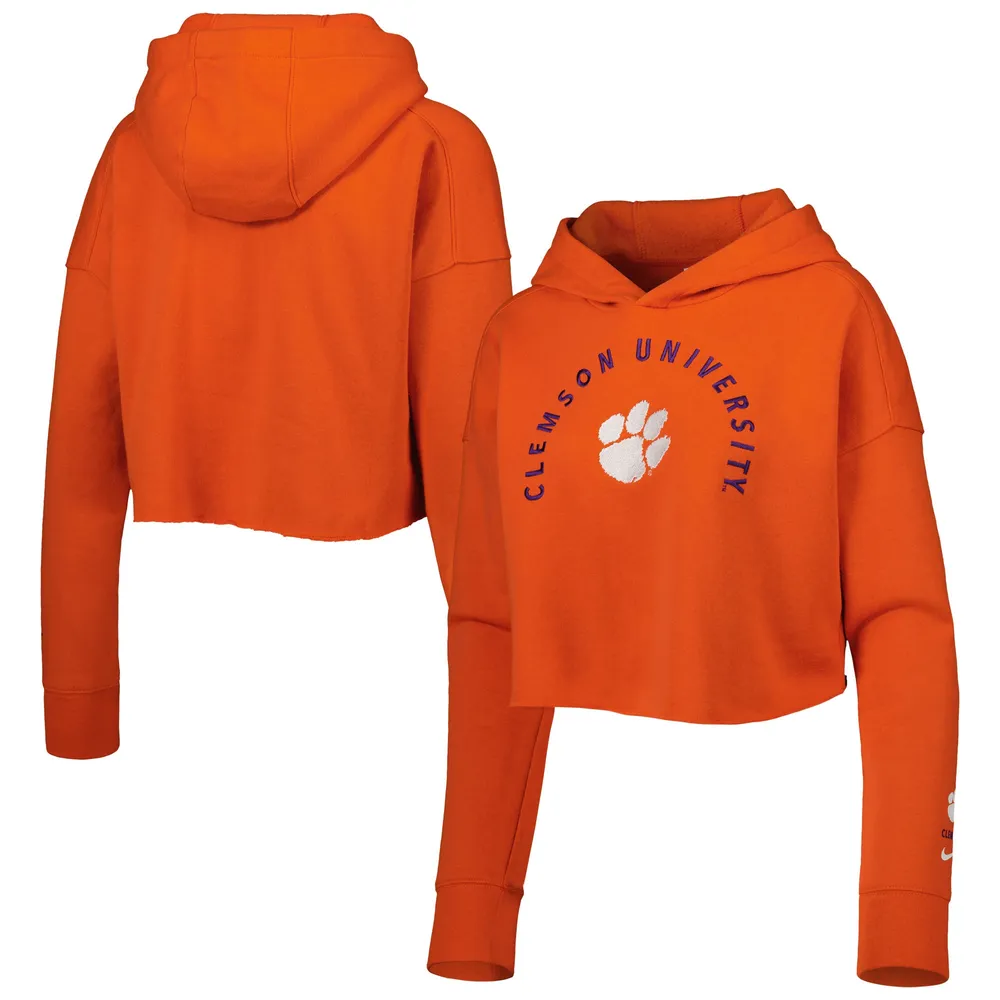 Women's Nike Orange Clemson Tigers 2-Hit Cropped Pullover Hoodie