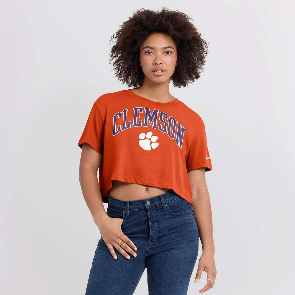 Women's Nike Orange Clemson Tigers Power Pursuit Athletic Prep Arch Performance Cropped T-Shirt