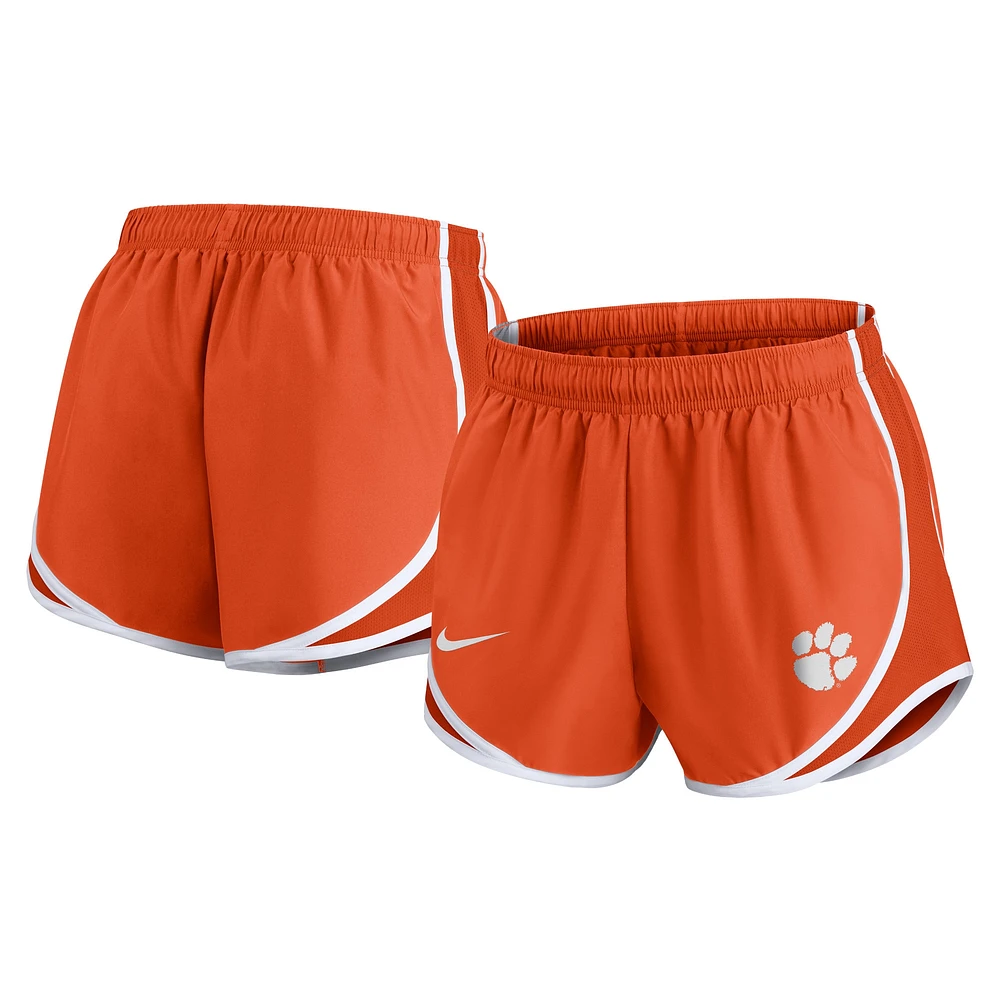 Short Nike Clemson Tigers Primetime Tempo Performance orange pour femme