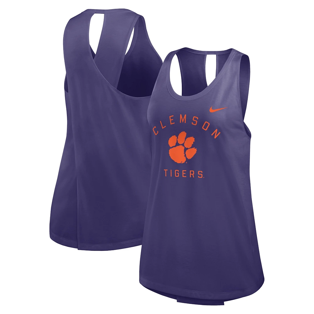 Débardeur Nike violet Clemson Tigers Primetime Crossback pour femme