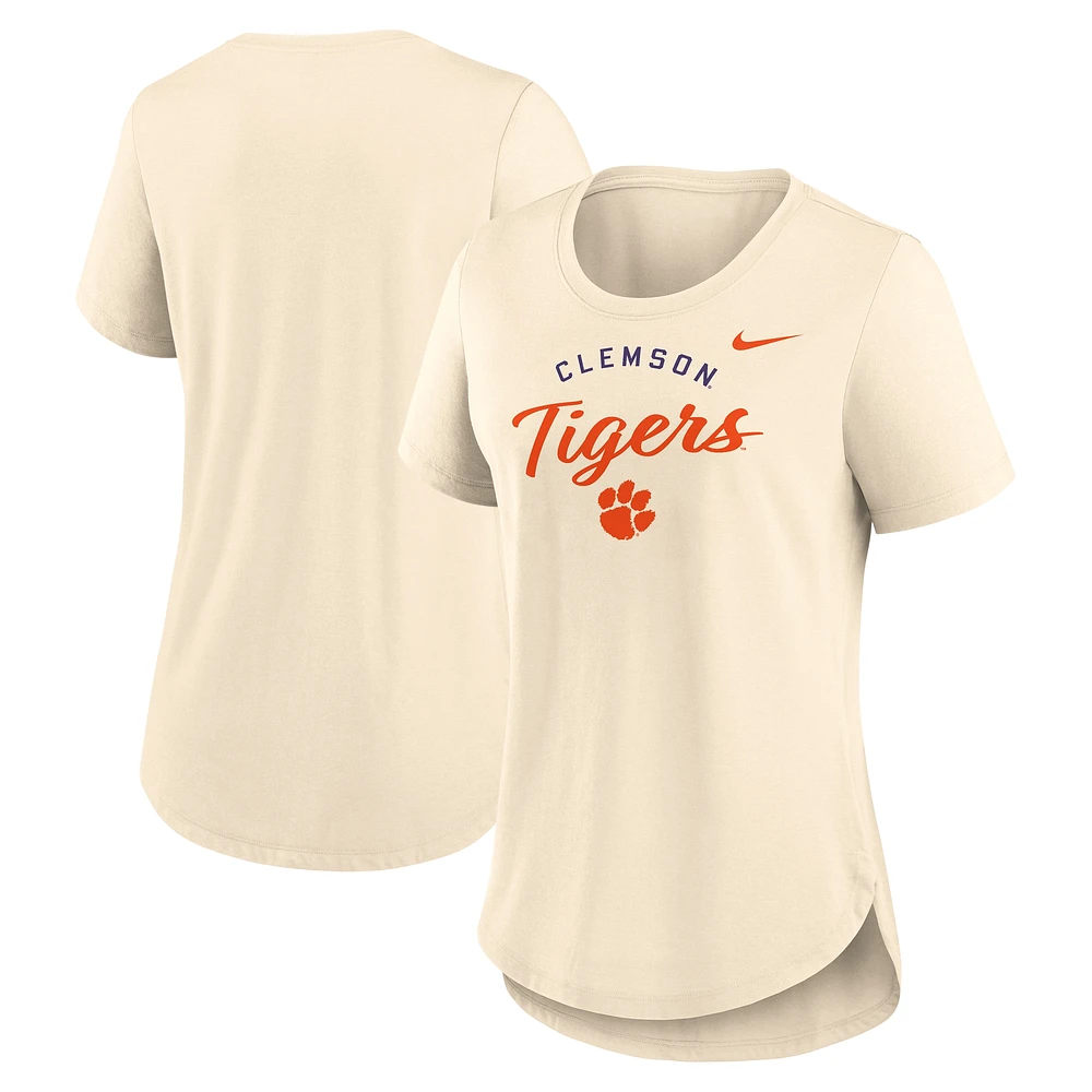 T-shirt Nike Tan Tri-Blend avec logo script des Clemson Tigers pour femme