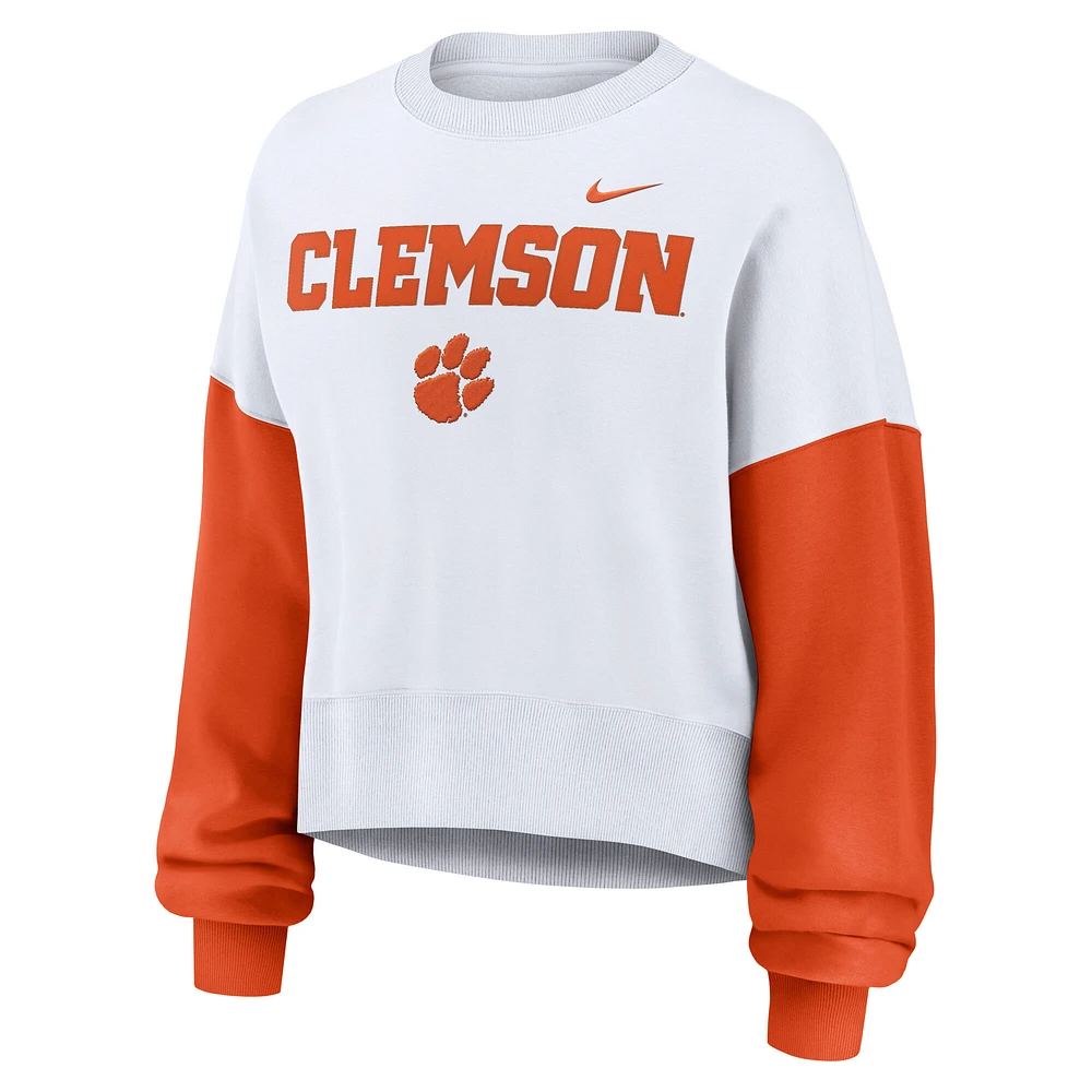 Sweat-shirt court surdimensionné à blocs de couleurs Nike pour femme Clemson Tigers blanc