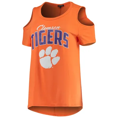 Women's Orange Clemson Tigers Cold Shoulder Flowy Top