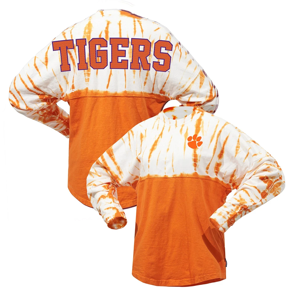 T-shirt en jersey à manches longues tie-dye Clemson Tigers orange pour femme