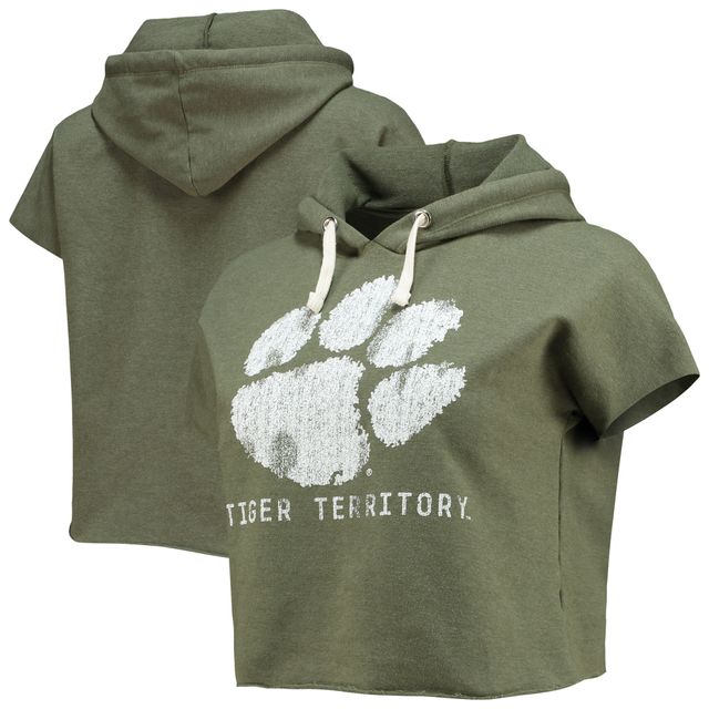 Sweat à capuche court manches courtes pour femme Original Retro Brand Olive Clemson Tigers