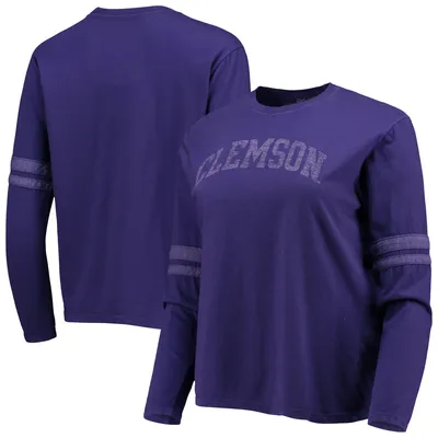 Clemson Tigers Original Retro Brand Women's Vault Vintage Stripe Long Sleeve T-Shirt - Purple