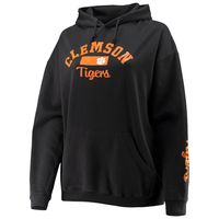 Women's Pressbox Black Clemson Tigers Rock n Roll Super Oversized Pullover Hoodie