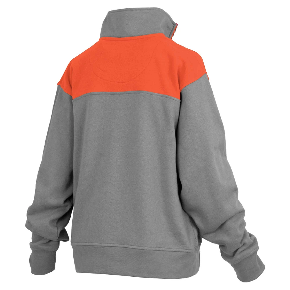 Women's Pressbox Gray Clemson Tigers Avon Fleece Quarter-Zip Jacket