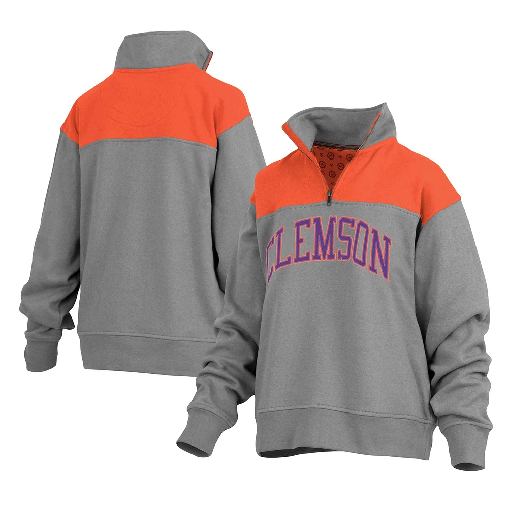 Veste en polaire à quart de zip Pressbox gris Clemson Tigers Avon pour femmes