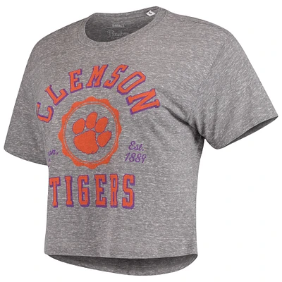 T-shirt court Pressbox Clemson Tigers Bishop Tri-Blend Knobi gris pour femme