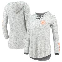 Women's Pressbox Gray Clemson Tigers Space Dye Lace-Up V-Neck Long Sleeve T-Shirt