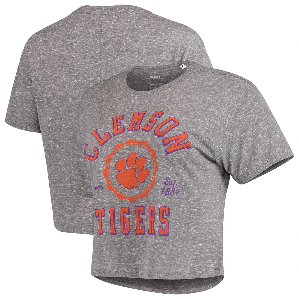 Women's Pressbox Gray Clemson Tigers Tri-Blend Bishop Knobi Crop T-Shirt