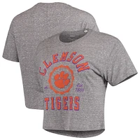 Women's Pressbox Gray Clemson Tigers Tri-Blend Bishop Knobi Crop T-Shirt