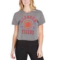 Women's Pressbox Gray Clemson Tigers Tri-Blend Bishop Knobi Crop T-Shirt