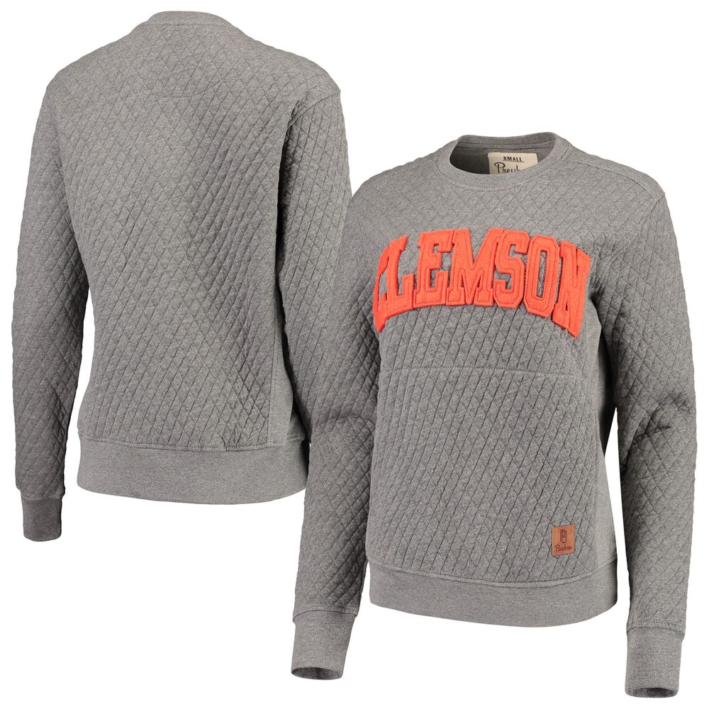 Women's Pressbox Heather Charcoal Clemson Tigers Moose Quilted Pullover Sweatshirt