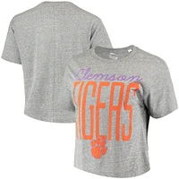 Women's Pressbox Heathered Gray Clemson Tigers Sanibel Knobi Crop T-Shirt