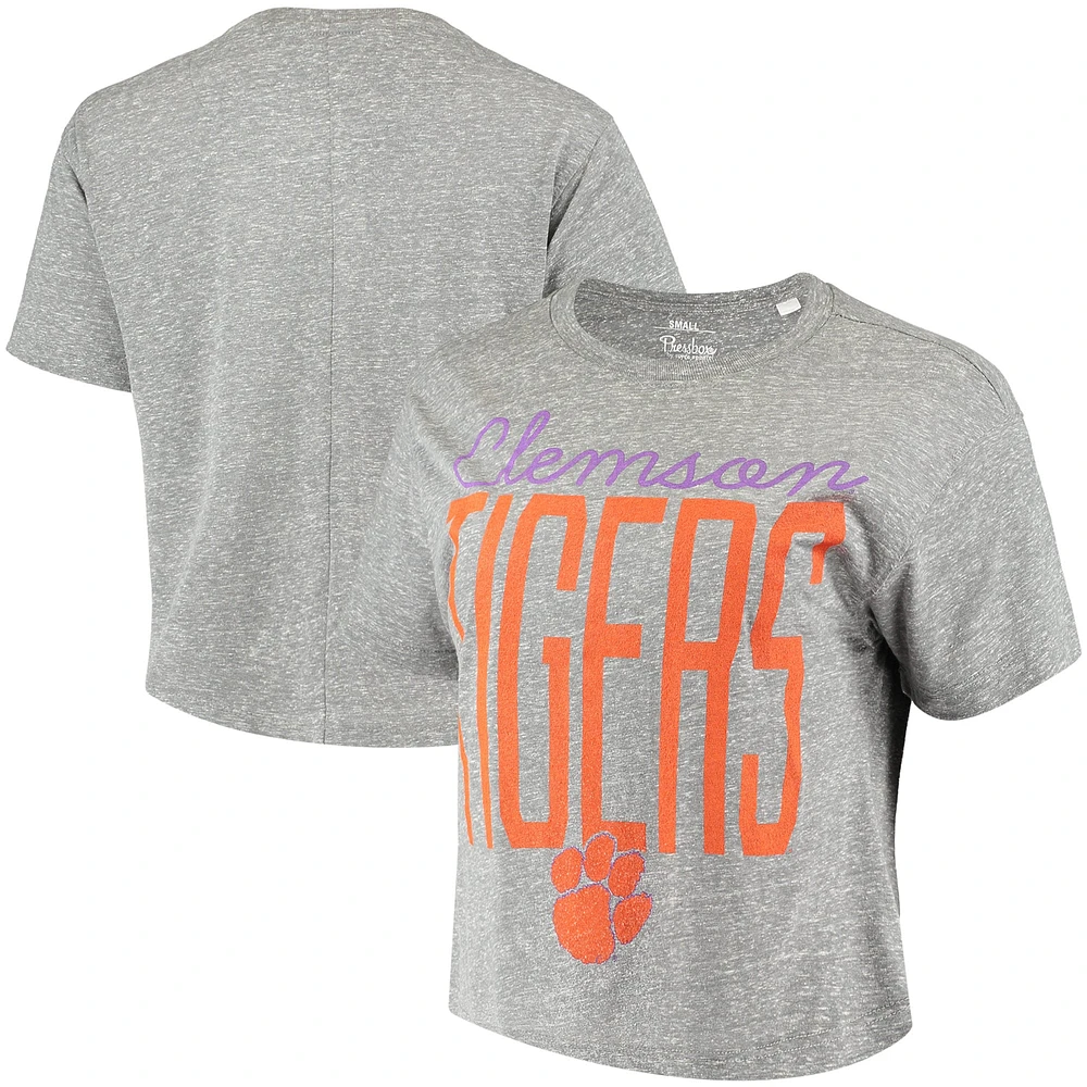 T-shirt court Sanibel Knobi Pressbox pour femme gris chiné Clemson Tigers