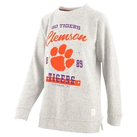 Women's Pressbox Oatmeal Clemson Tigers Plus Comfy Cairo Terry Pullover Sweatshirt