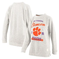 Women's Pressbox Oatmeal Clemson Tigers Plus Comfy Cairo Terry Pullover Sweatshirt