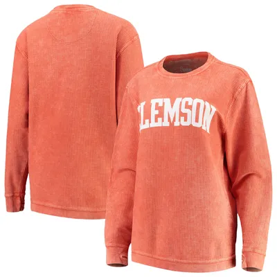 Clemson Tigers Pressbox Women's Comfy Cord Vintage Wash Basic Arch Pullover Sweatshirt