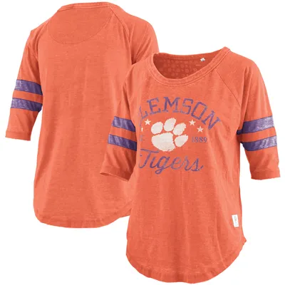 Clemson Tigers Pressbox Women's Jade Vintage Washed 3/4-Sleeve Jersey T-Shirt - Orange