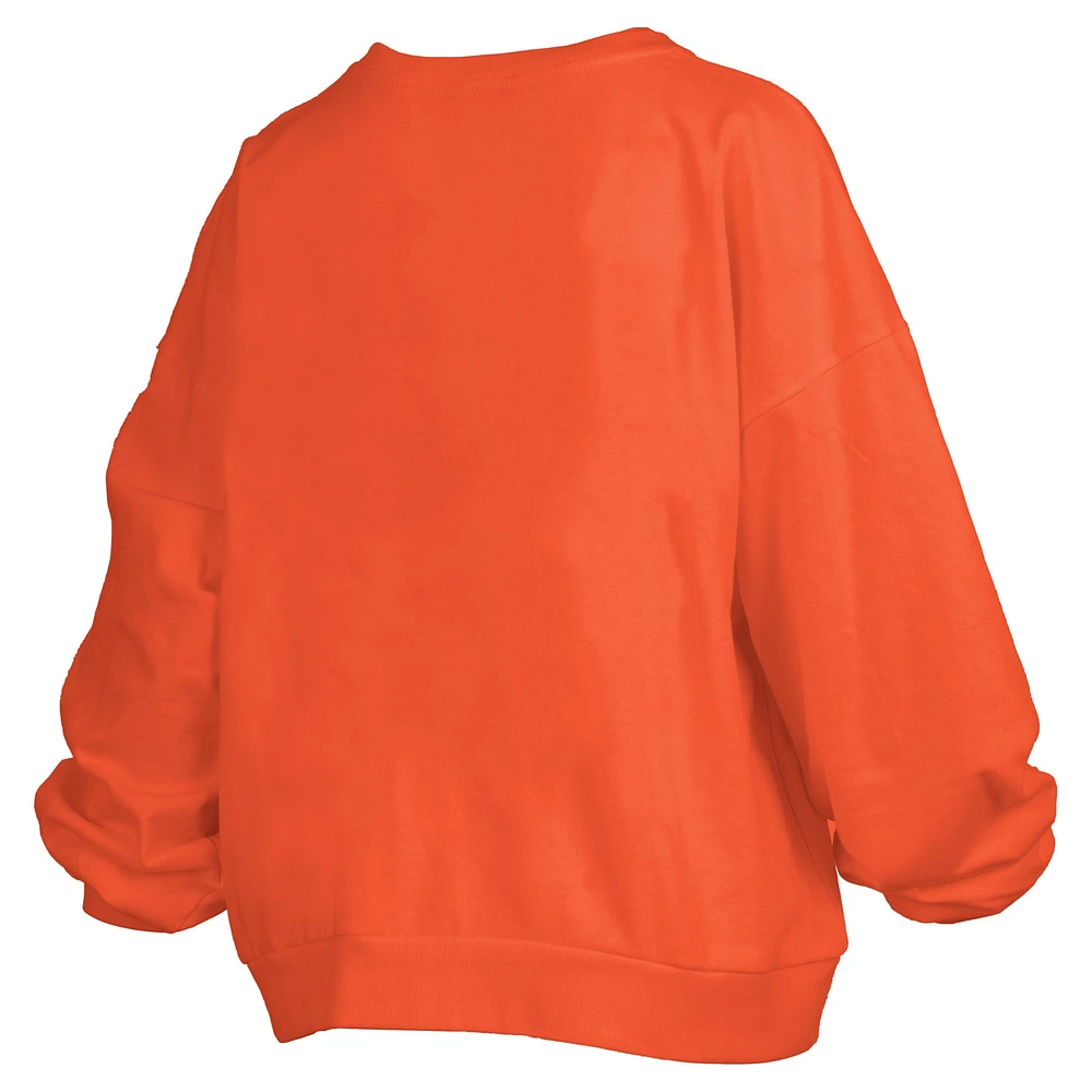 Women's Pressbox Orange Clemson Tigers Janise Arch Over Logo Waist Length Oversized Pullover Sweatshirt