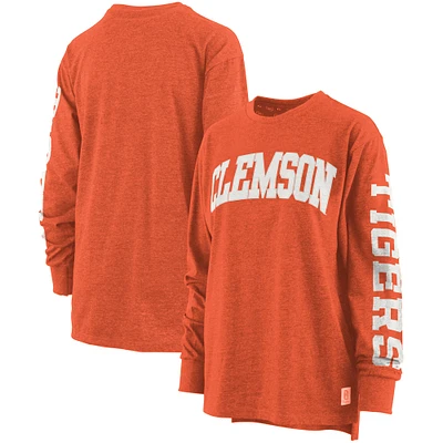 T-shirt à manches longues pour femme Pressbox Orange Clemson Tigers Taille Plus Two-Hit Canyon