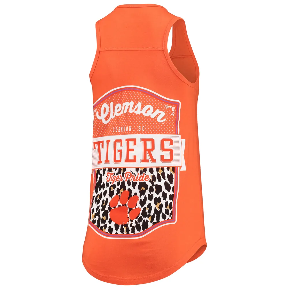 Women's Pressbox Orange Clemson Tigers Sanders Animal Print Tank Top