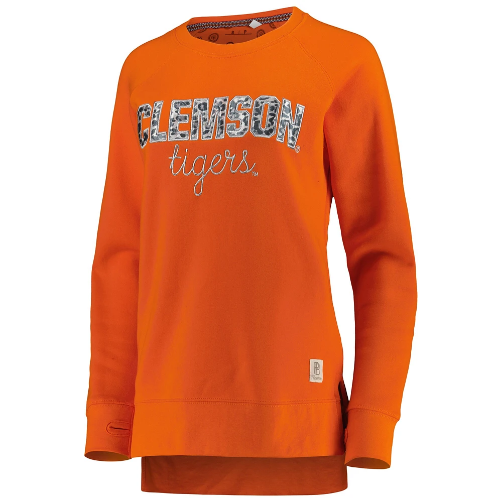 Sweat-shirt raglan à imprimé animal Pressbox Clemson Tigers Orange pour femmes