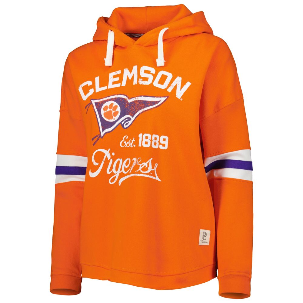 Women's Pressbox Orange Clemson Tigers Super Pennant Pullover Hoodie