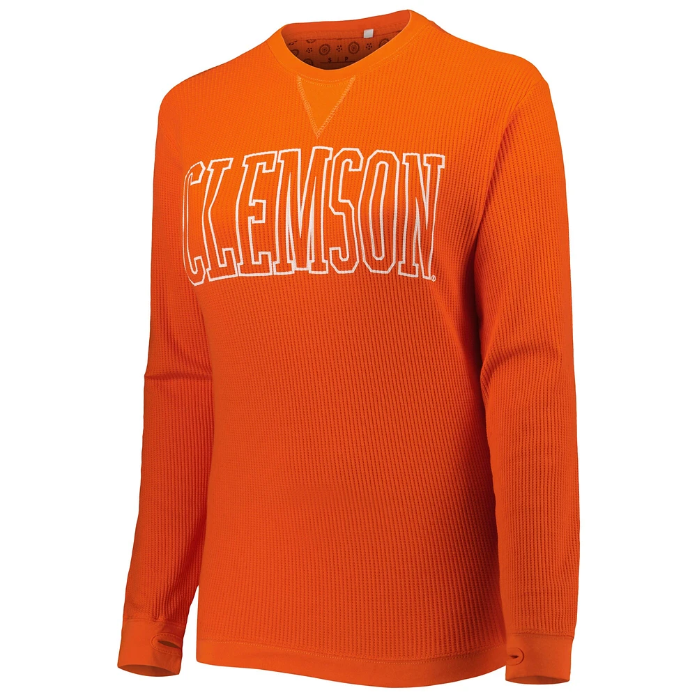 Women's Pressbox Orange Clemson Tigers Surf Plus Southlawn Waffle-Knit Thermal Tri-Blend Long Sleeve T-Shirt