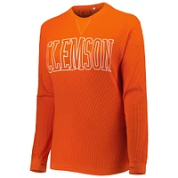 Women's Pressbox Orange Clemson Tigers Surf Plus Southlawn Waffle-Knit Thermal Tri-Blend Long Sleeve T-Shirt