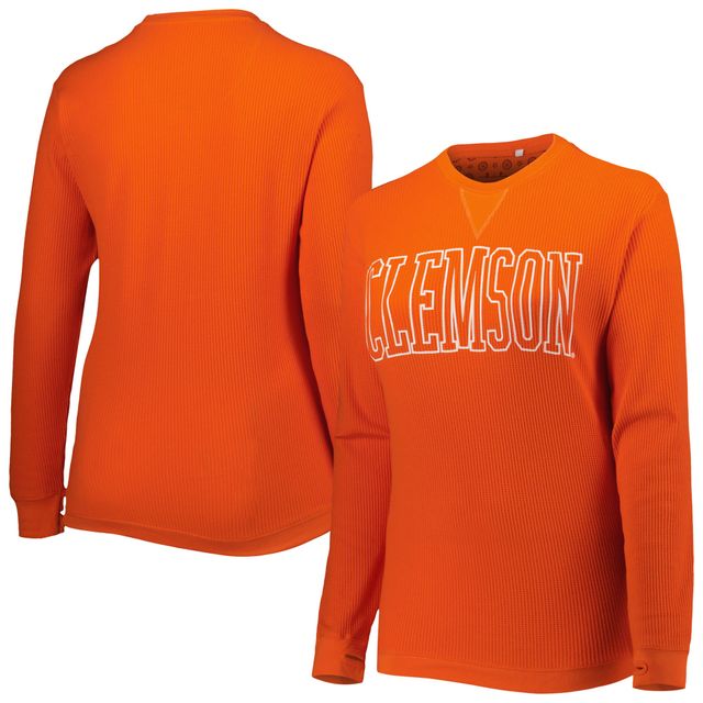 T-shirt à manches longues thermique en tricot gaufré Southlawn Pressbox Orange Clemson Tigers Surf pour femme