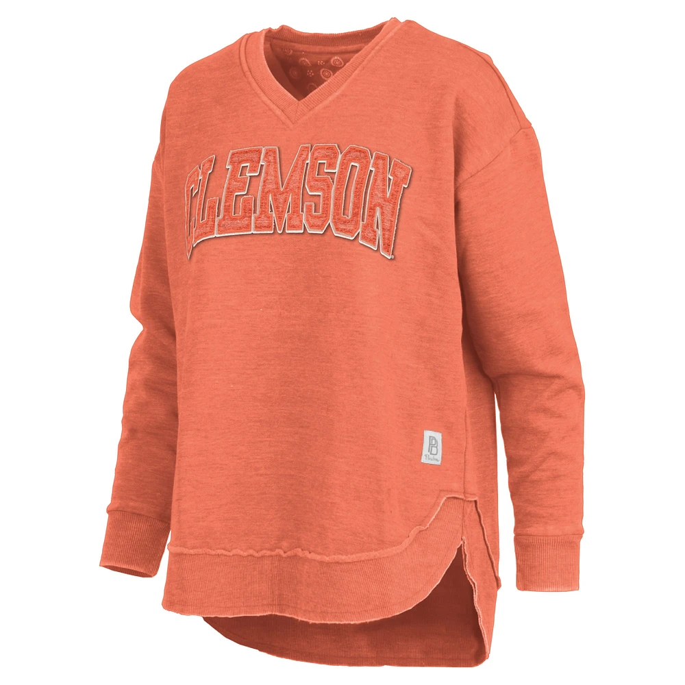 Women's Pressbox  Orange Clemson Tigers Westin Poncho V-Neck Pullover Sweatshirt