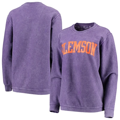 Sweat-shirt Pressbox pour femme Violet Clemson Tigers Comfy Cord Vintage Wash Basic Arch Pullover