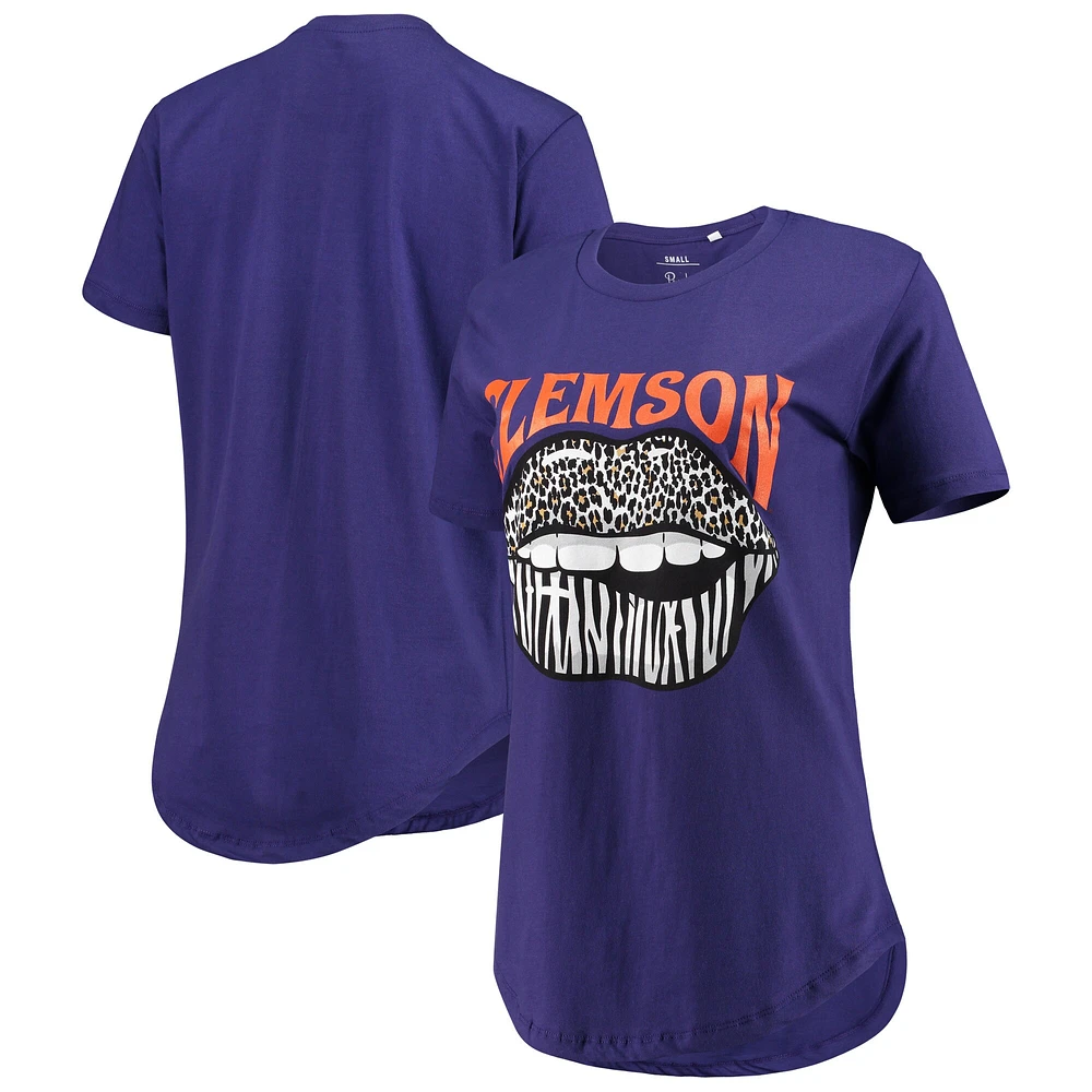 Women's Pressbox Purple Clemson Tigers Wild Lips Core T-Shirt