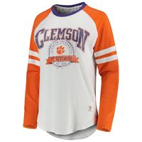 Women's Pressbox White/Orange Clemson Tigers Brooking Sleeve Stripe Raglan Long T-Shirt