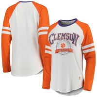 Women's Pressbox White/Orange Clemson Tigers Brooking Sleeve Stripe Raglan Long T-Shirt