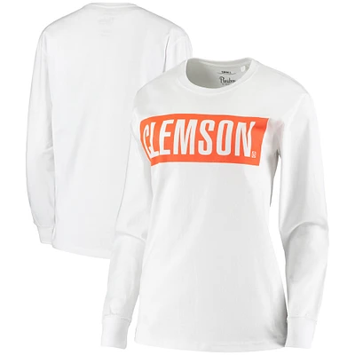 T-shirt blanc à manches longues Pressbox Clemson Tigers Big Block Whiteout pour femme