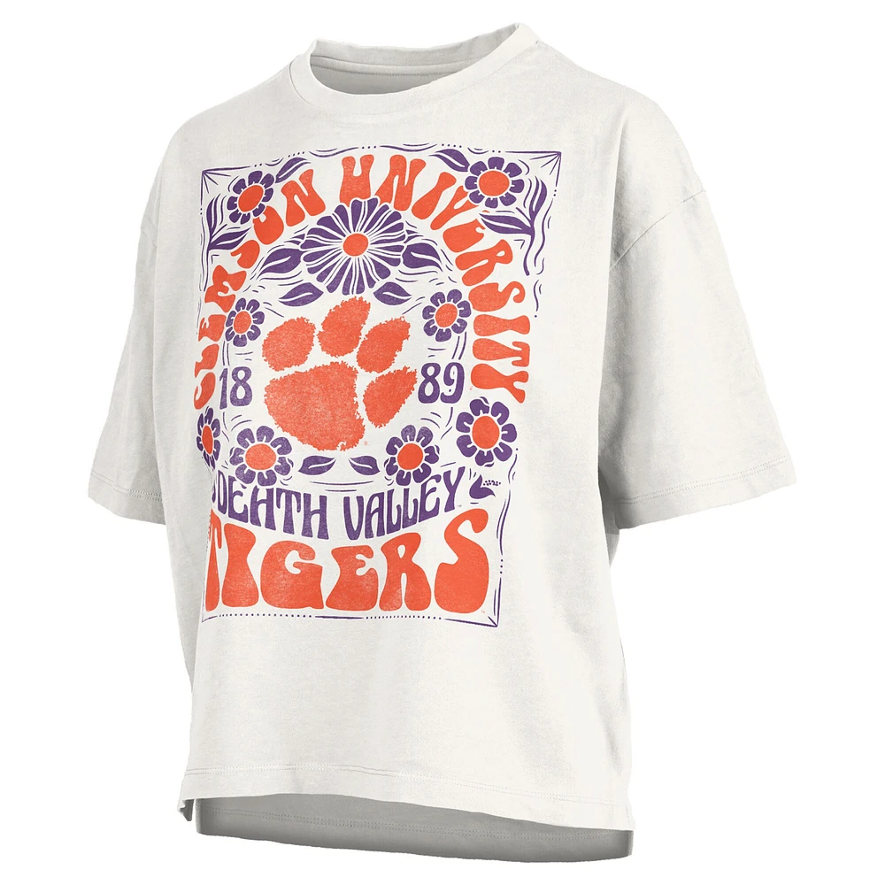 Women's Pressbox White Clemson Tigers Harmony Oversized T-Shirt