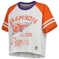 Women's Pressbox White Clemson Tigers Melange Beaumont Cropped Raglan T-Shirt