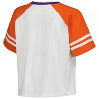 Women's Pressbox White Clemson Tigers Melange Beaumont Cropped Raglan T-Shirt