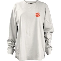 Women's Pressbox White Clemson Tigers Pennant Stack Oversized Long Sleeve T-Shirt